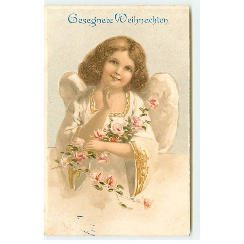 n°19167 - Gesegnete Weihnachten - Ange avec une guirlande de roses
