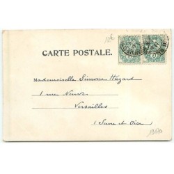 n°19170 - Carte avec tissu - Ange Gardien apportant un sapin à des fillettes