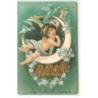 n°19175 - Carte Gaufrée - 1903 - Ange tenant une trompette, près d'un croissant de lune