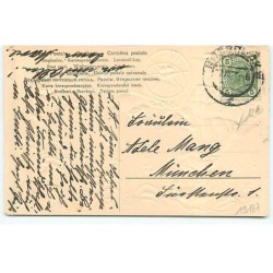 n°19187 - Carte Gaufrée - Fillette aidant un cochon tirant une charette, champagne - champignon