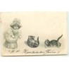 n°19198 - Carte Gaufrée - Clapsaddle - Fillette regardant des chats joués - chat