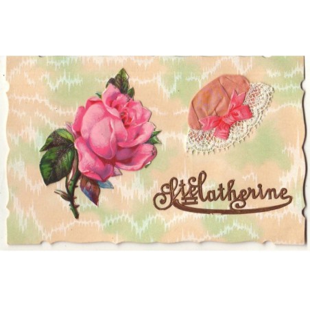 n°19202 - Sainte-Catherine - Bonnet et Rose en chromo