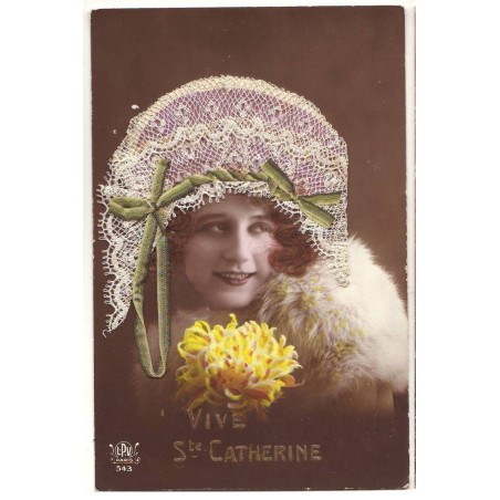 n°19203 - Vive Sainte-Catherine - Jeune femme avec un bonnet en dentelle