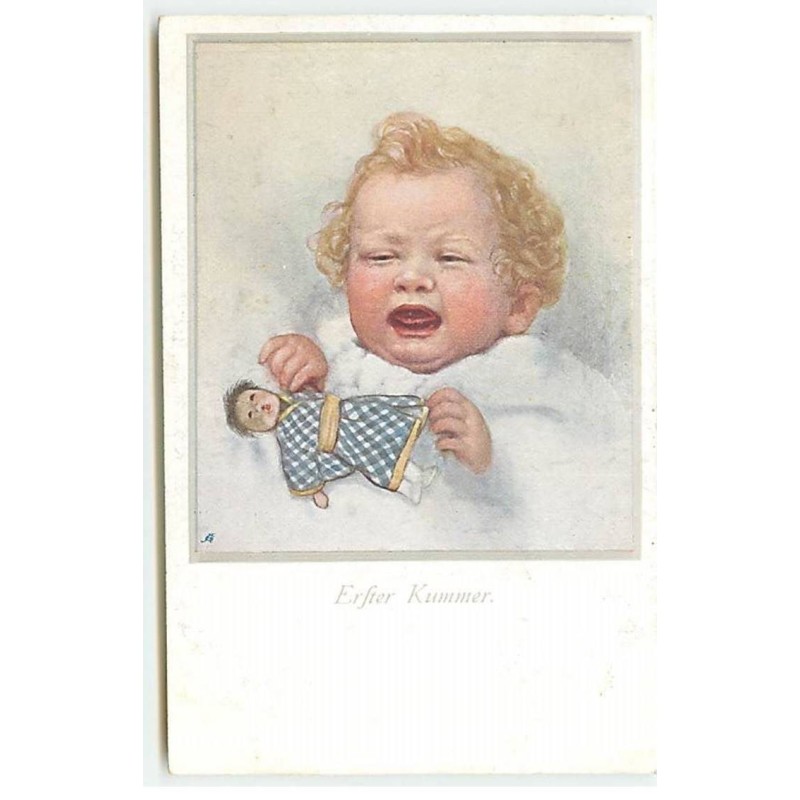 n°19206 - MM Vienne n°923 - Erfter Kummer - Bébé tenant une poupée en pleurant