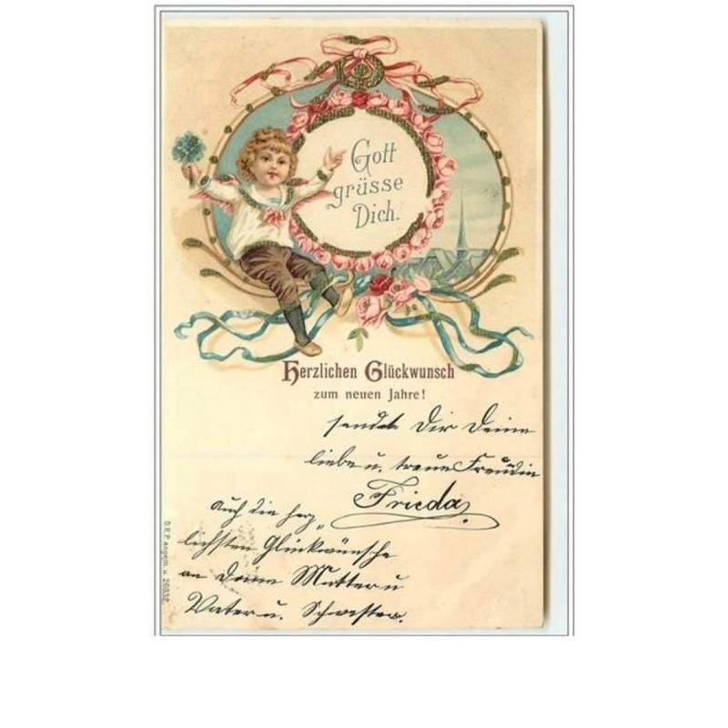 n°1087 - Gott grüsse Dich - Angelot - Carte avec paillettes