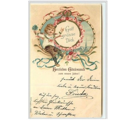n°1087 - Gott grüsse Dich - Angelot - Carte avec paillettes