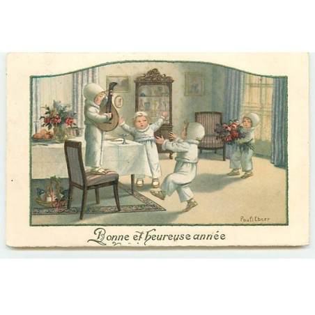 n°19208 - P. Ebner - Bonne et heureuse année - Enfants dansant autour d'un enfant jouant de la mandoline