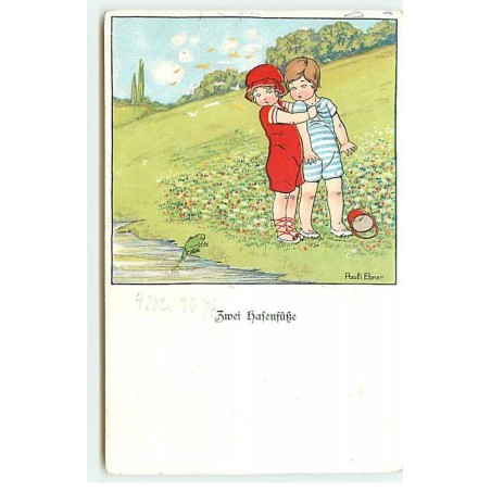 n°19211 - P. Ebner - MM Vienne n°1384 - Zwei hafenfüss - Grenouille sortant de l'eau et effrayant un couple d'enfants