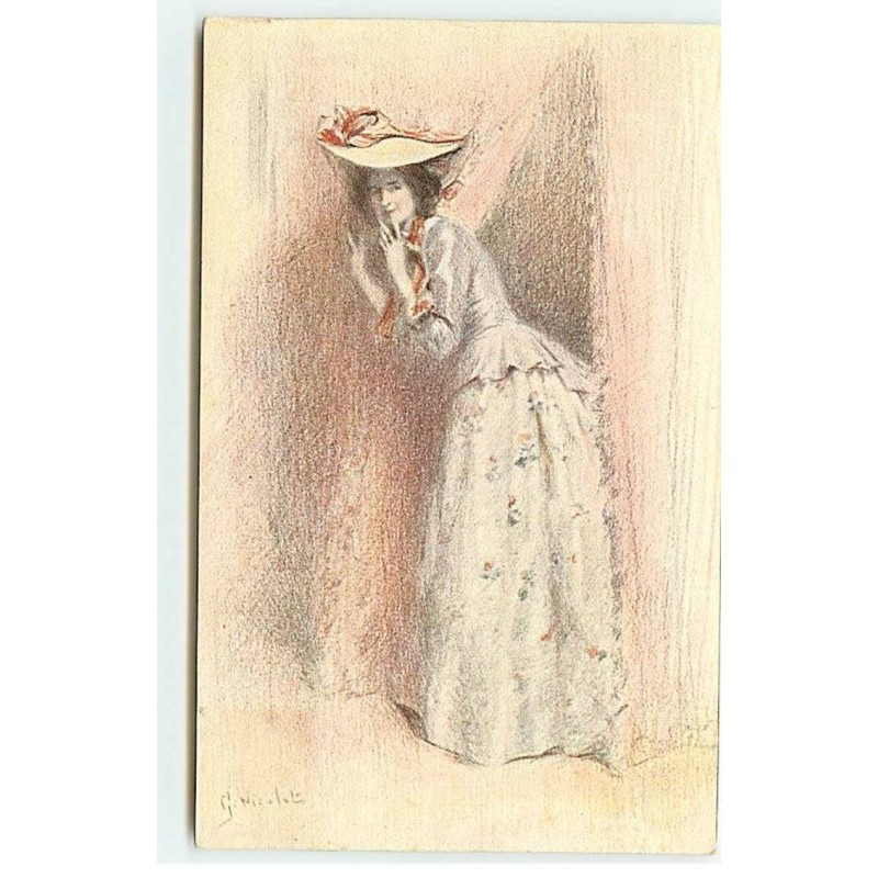n°19215 - G. Nicolet - Jeune femme écoutant derrière des rideaux