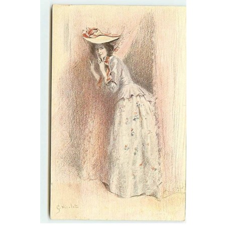 n°19215 - G. Nicolet - Jeune femme écoutant derrière des rideaux