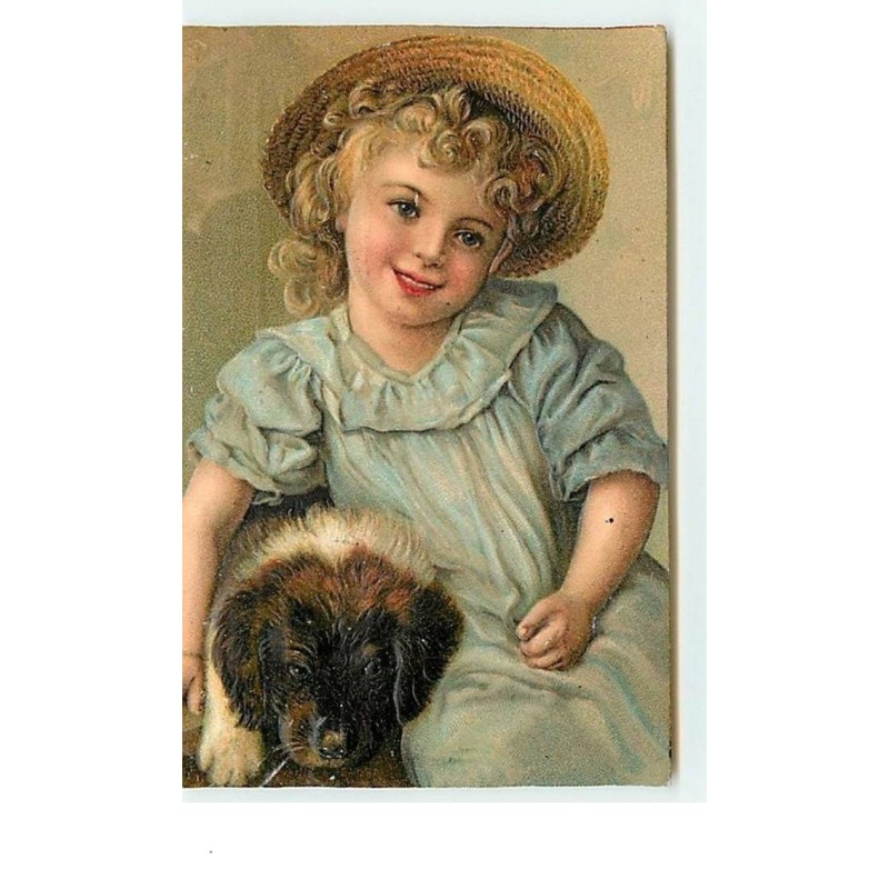 n°10876 - Carte Fantaisie Gaufrée - Fillette avec un chiot