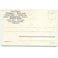 n°19219 - Carte Gaufrée - Heureuses Pâques - Poussins sous un parapluie sous une pluie de violettes