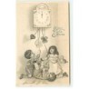n°19228 - Carte Gaufrée - Bonne Année - Enfants jouant sous une pendule