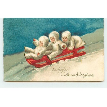 n°19234 - Die besten Weihnachlsgrüsse - Enfants sur une luge