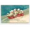 n°19234 - Die besten Weihnachlsgrüsse - Enfants sur une luge