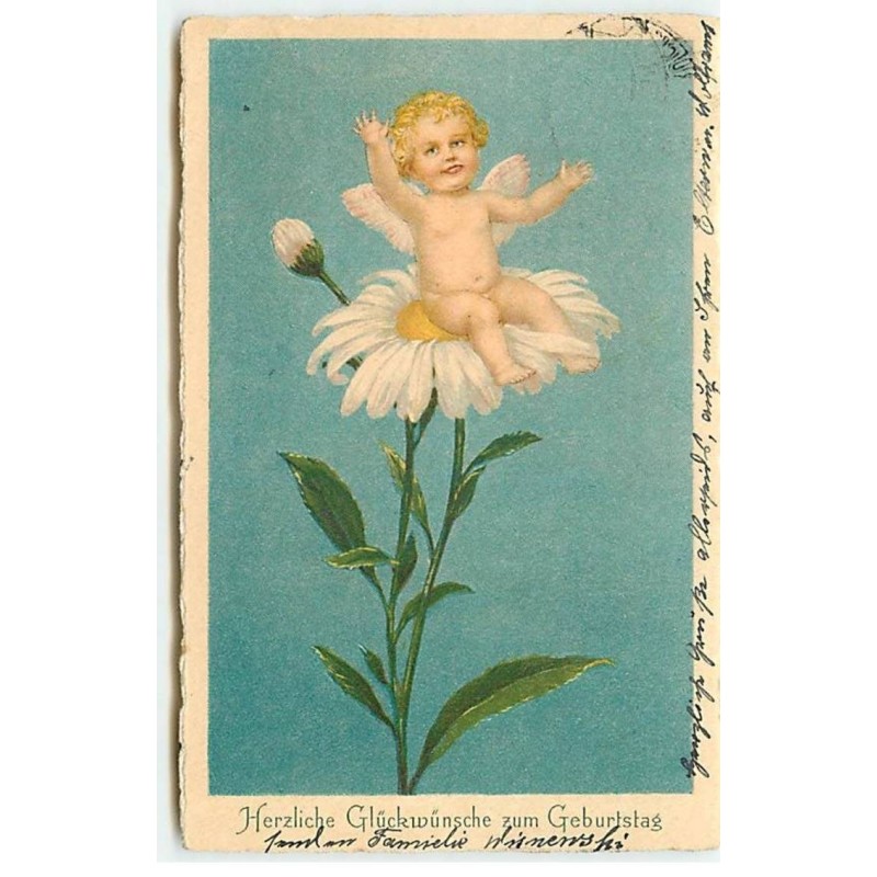 n°19248 - Herzliche Glückwünsche zum Geburtstag - Flatscher -  Ange assis sur une marguerite