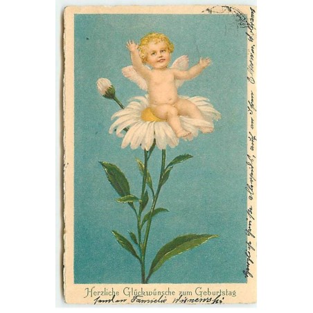 n°19248 - Herzliche Glückwünsche zum Geburtstag - Flatscher -  Ange assis sur une marguerite