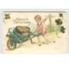 n°1088 - Carte Gaufrée - Prosit Neujahr - Angelot avec une brouette de pièces d'or