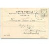 n°19264 - Carte Gaufrée - Fröhliche Ostern - Garçon portant sur la tête un panier rempli d'oeufs, poussé par un bélier