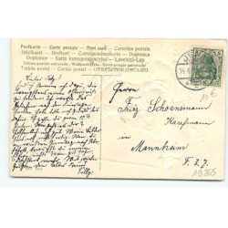 n°19265 - Carte Gaufrée - Fröhliche Ostern - Garçon portant un gros oeuf, et marchant à côté de poules