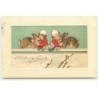 n°19267 - Carte Gaufrée - Fröhliche Ostern - Fillettes câlinant des lièvres