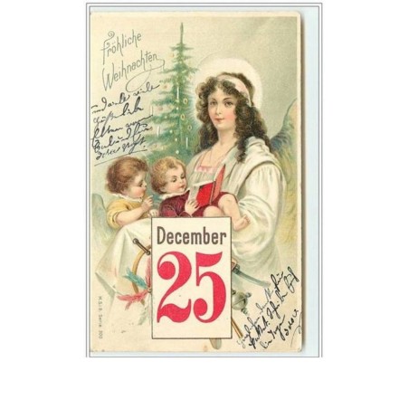 n°1927 - Carte Gaufrée - Fröhliche Weihnachten - Ange gardien et enfant lisant sur ses genoux - December 25
