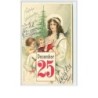 n°1927 - Carte Gaufrée - Fröhliche Weihnachten - Ange gardien et enfant lisant sur ses genoux - December 25