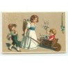 n°19273 - Frohe Ostern - Enfants, dont la jeune fille poussant une fillette dans une brouette