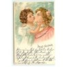 n°19281 - Prosit Neujahr - Fillette embrassant sa maman - Carte avec Paillettes
