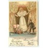 n°19282 - Carte Gaufrée - Jeune fille, avec à ses côtés un cochon, et un ramoneur