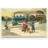 n°19284 -Herzliche Neujahrsgrüsse - Fillettes faisant coucou à un train passant