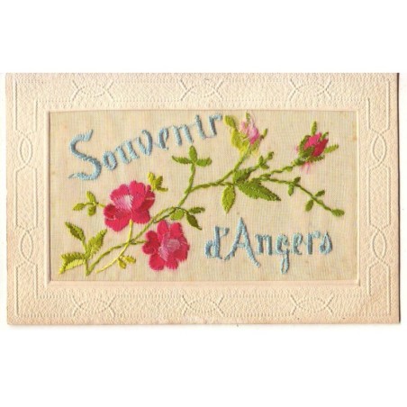 n°19301 - Carte Brodée - Souvenir d'Angers - Fleurs