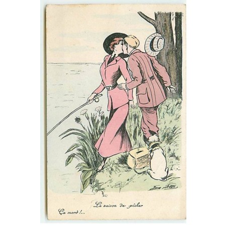 n°19305 - Xavier Sager - La Saison du pêcher - Ca mord !... - Couple s'embrassant - Pêche