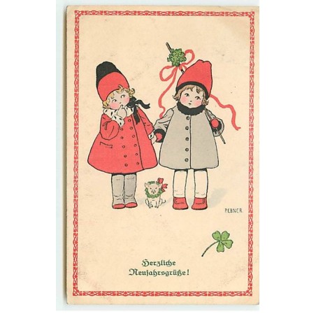 n°19308 - MM Vienne n°1075 - Pauli Ebner - Herzliche Neujahrsgruss - Deux Fillettes avec un petit cochon