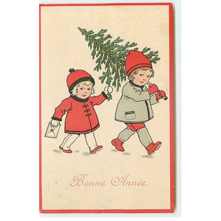 n°19309 - Style Ebner - Bonne Année - Enfants portant un sapin