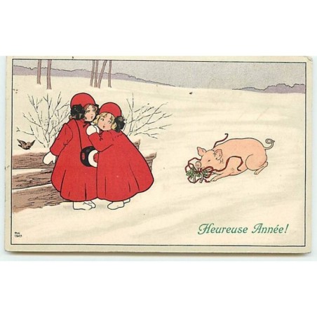 n°10014 - Carte Illustrateur - Pauli Ebner - MM Vienne n°403 - Heureuse Année - Enfants et cochon