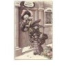 n°10888 - Carte Fantaisie - Fröhliche Weihnachten - Femme et Angelot sonnant à une porte