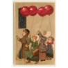 n°19330 - Meissner - Viel Glück zum Neuen Jahr - Enfants défilant avec des ballons