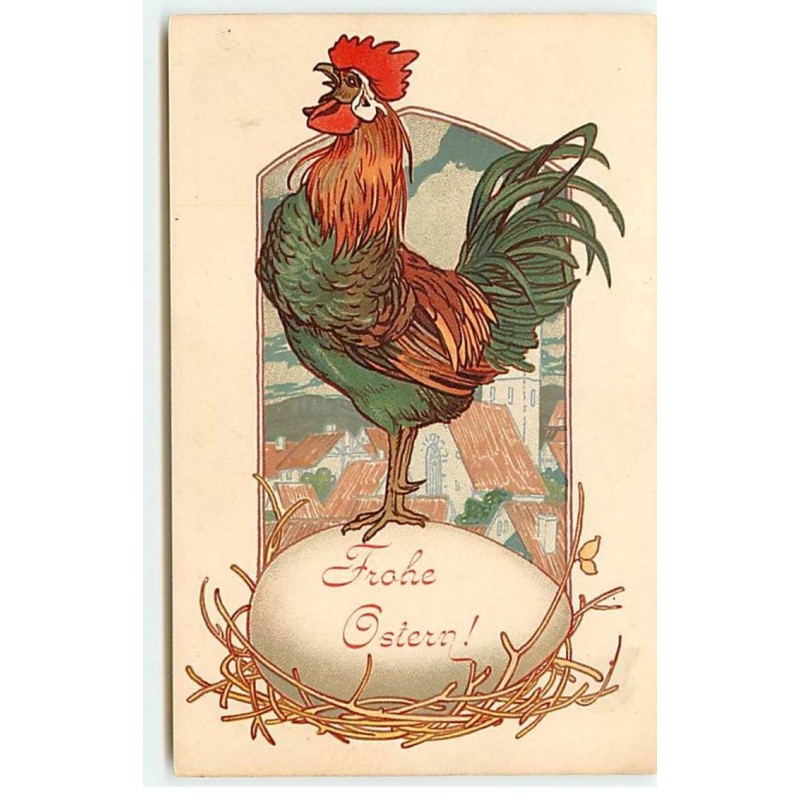 n°19340 - Fröhe Ostern - Coq sur un oeuf