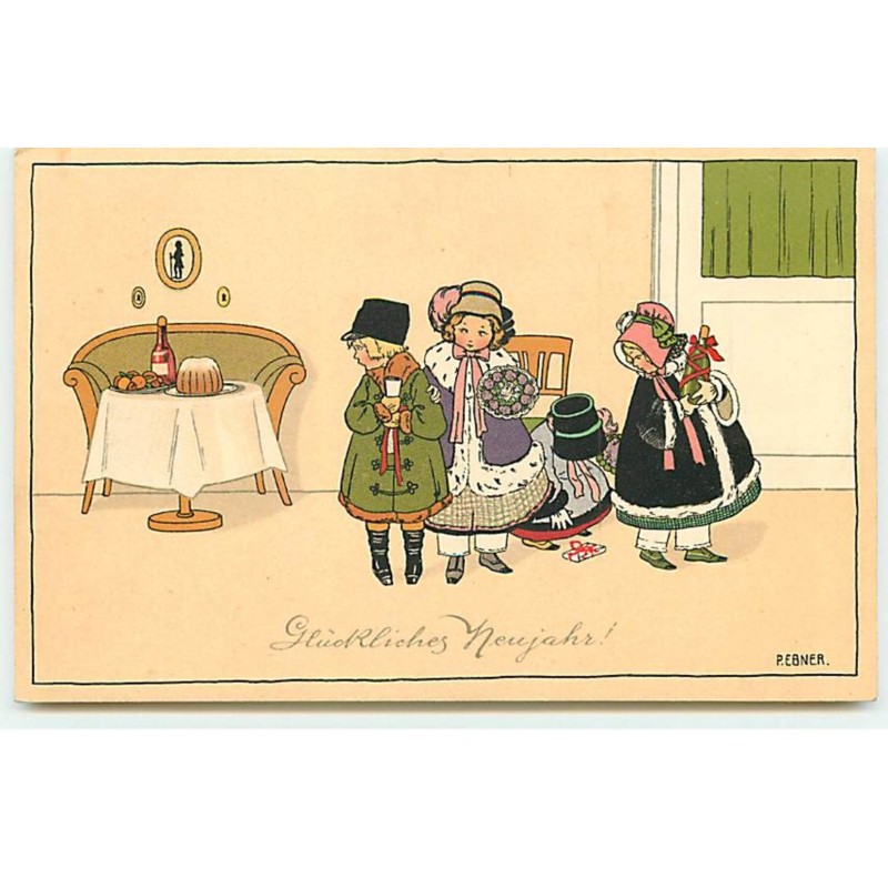 n°19354 - P. Ebner - MM Vienne n°777 - Glückliches Neujahr - Enfants en manteaux prêts à partir