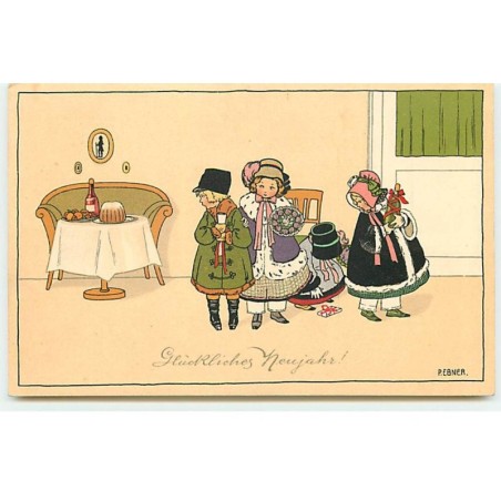 n°19354 - P. Ebner - MM Vienne n°777 - Glückliches Neujahr - Enfants en manteaux prêts à partir