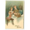 n°19360 - Carte Gaufrée - Fröhliche Ostern - Fillette et un garçon rangeant des oeufs dans un panier en osier