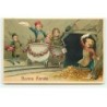 n°19368 - Carte Gaufrée - Bonne Année - Enfants dans un chariot à l'entrée d'une mine