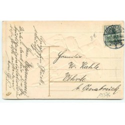 n°19376 - Carte Gaufrée - Prosit Neujahr - Garçon apportant des lettres et marchant dans la neige