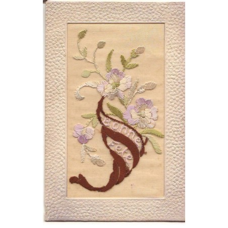 n°19405 - Carte Brodée - Bonne Fête - Fleurs sortant d'une corne d'abondance