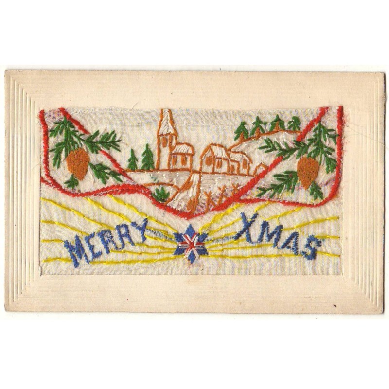 n°19407 - Carte Brodée - Merry Xmas - Village