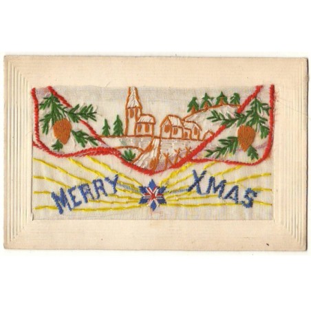 n°19407 - Carte Brodée - Merry Xmas - Village