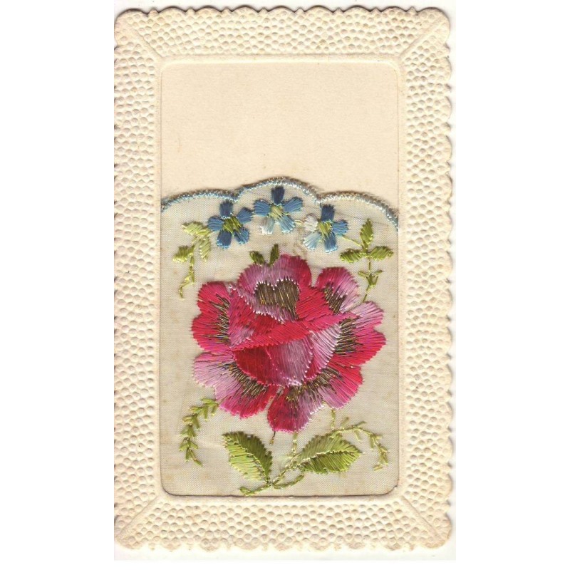 n°19408 - Carte Brodée - Rose et Myosotis