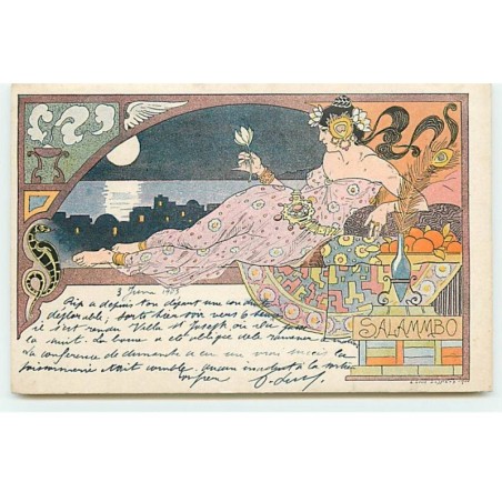 n°19409 - Lessieux - Jeune femme allongée tenant une fleur - Salammbo