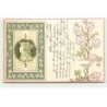 n°19427 - Carte Gaufrée - Art Nouveau - Portrait d'une jeune femme de profil dans un médaillon, et fleurs